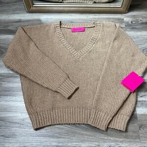 The Elder Statesman Cashmere Grain V-Neck Camel Crop Sweater Women’s sz M medium